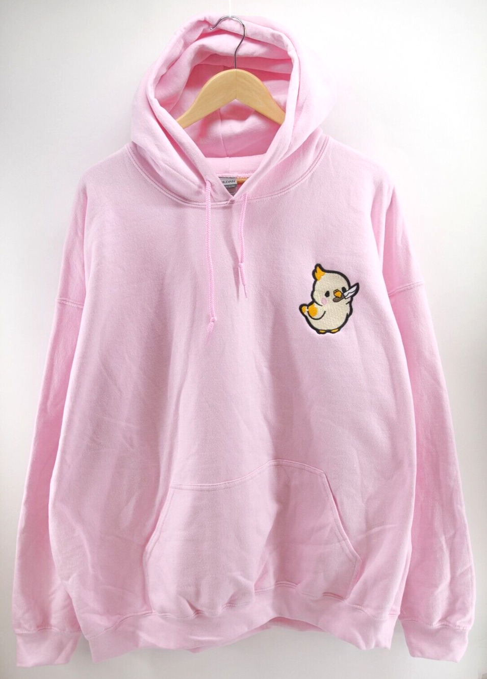 Custom Embroidery Hoodie 2XL Bird holding knife Embroidered Custom 2X-Large Pink